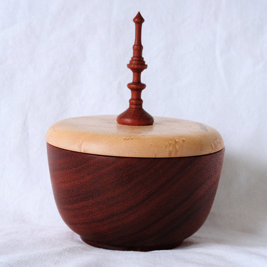 Padauk Bowl with Birdeye Maple Lid