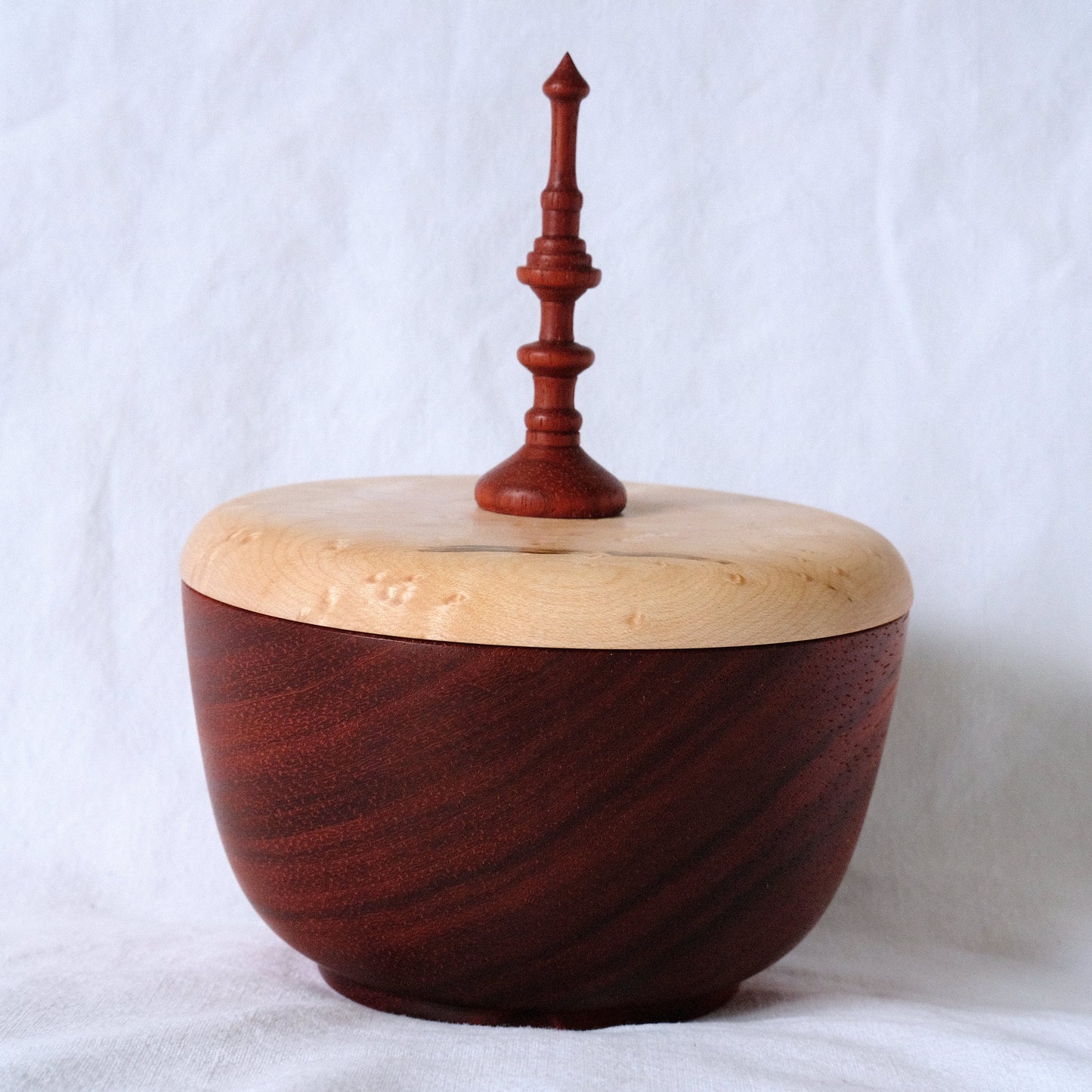 Padauk Bowl with Birdeye Maple Lid