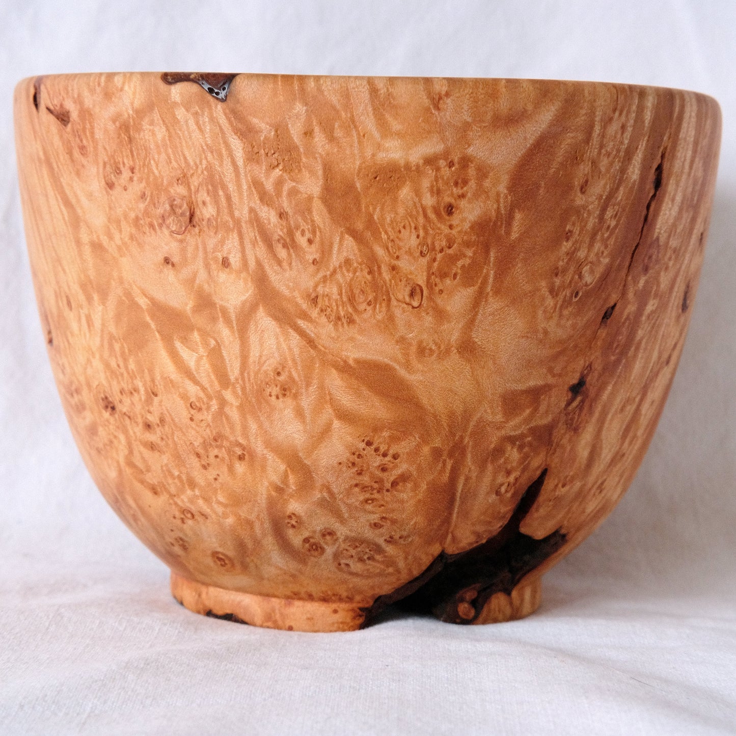 Maple Burl Decorative Bowl with Large Bark Inclusion