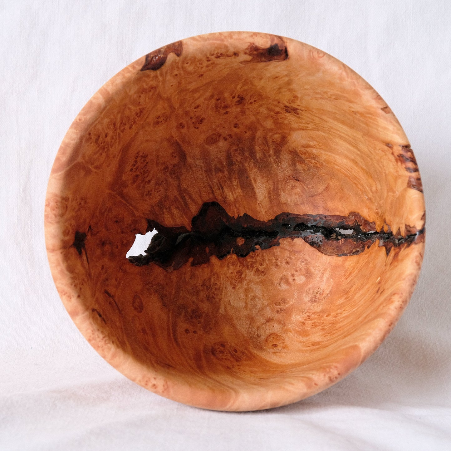 Maple Burl Decorative Bowl with Large Bark Inclusion