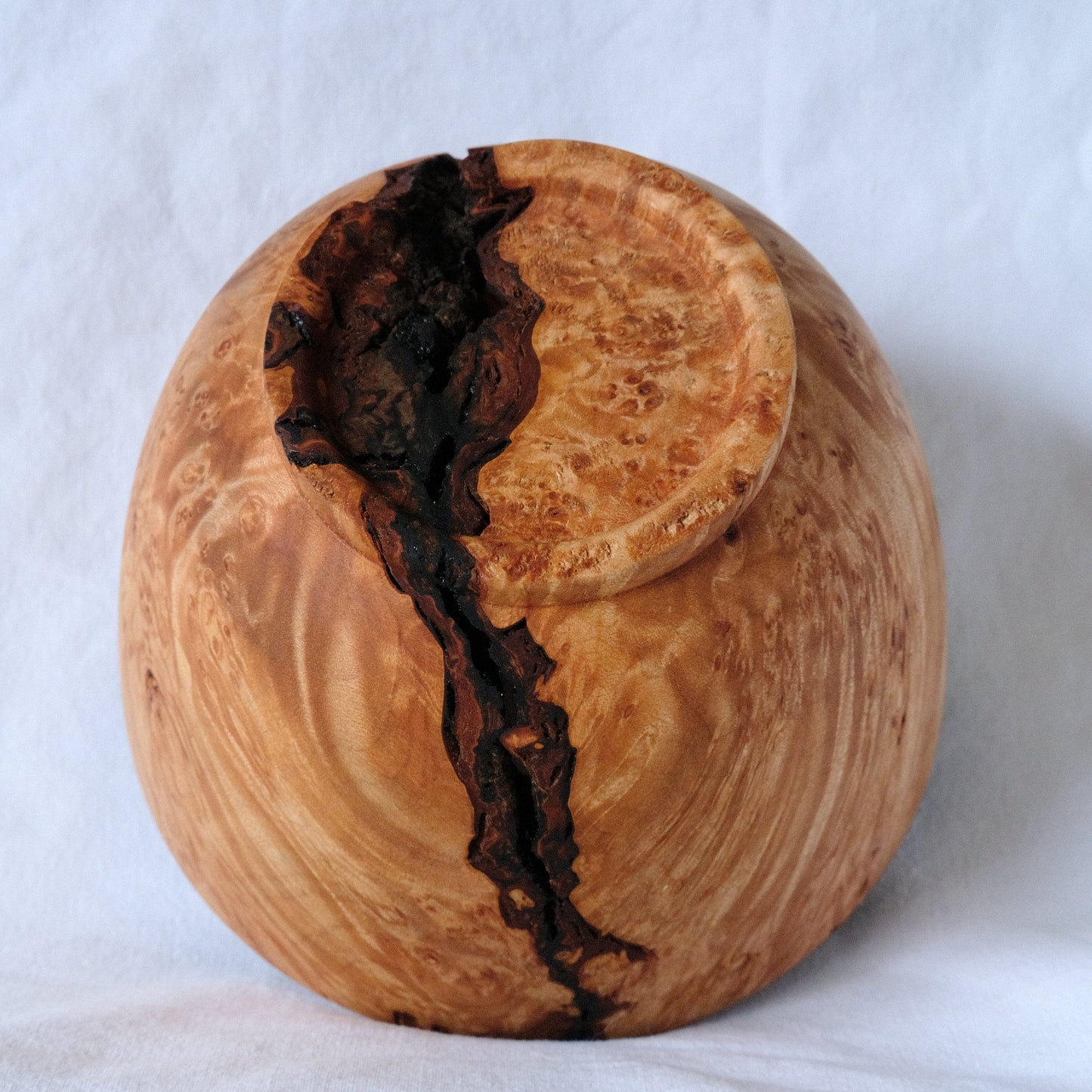 Maple Burl Decorative Bowl with Large Bark Inclusion