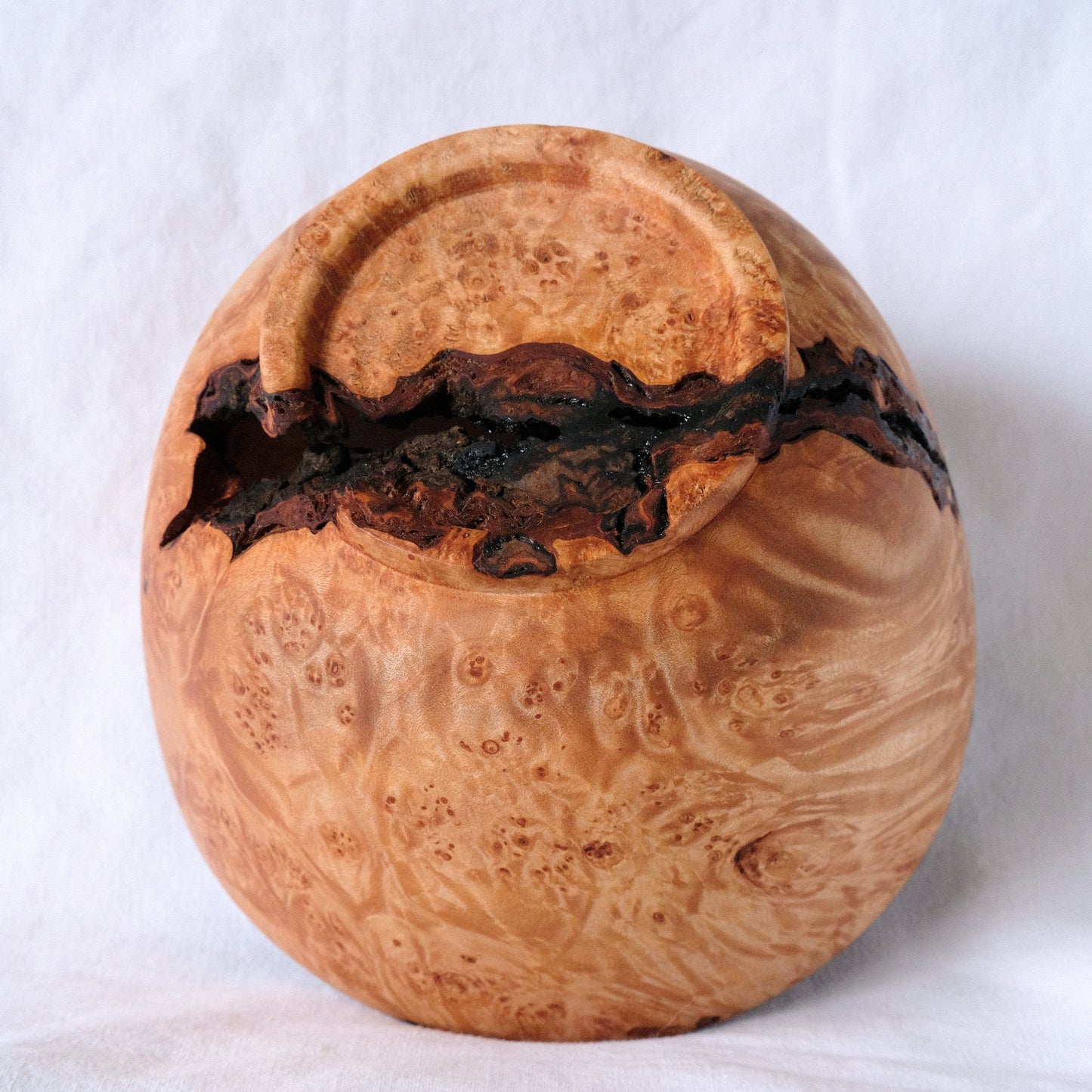 Maple Burl Decorative Bowl with Large Bark Inclusion